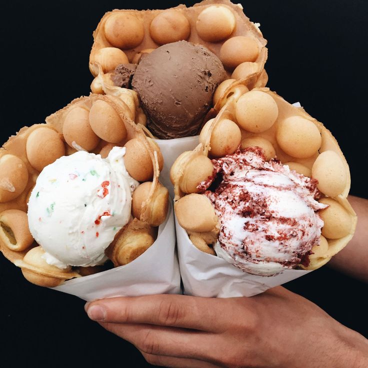 waffle cones with ice cream